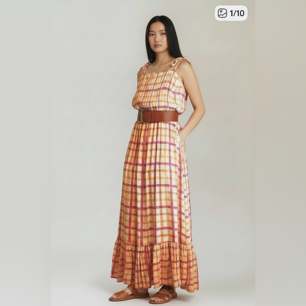Label of Love Women’s Orange Gingham Midi Dress. Size M. SKU 128